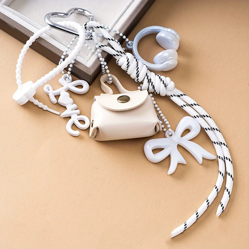 Leather Braided Bag Charm – Mini Bow Pendant for Handbags, Keys & Phone