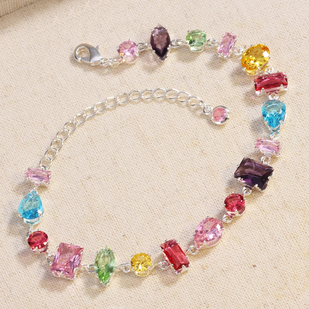 18K Gold Plated Rainbow CZ Choker Necklace & Bracelet – Colorful Cubic Zirconia | Women's Party Jewelry