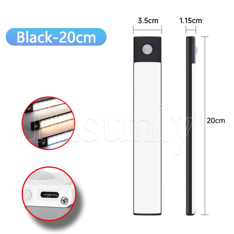 LED Bar Light with Motion Sensor – USB Rechargeable Cabinet Light (10–50cm)