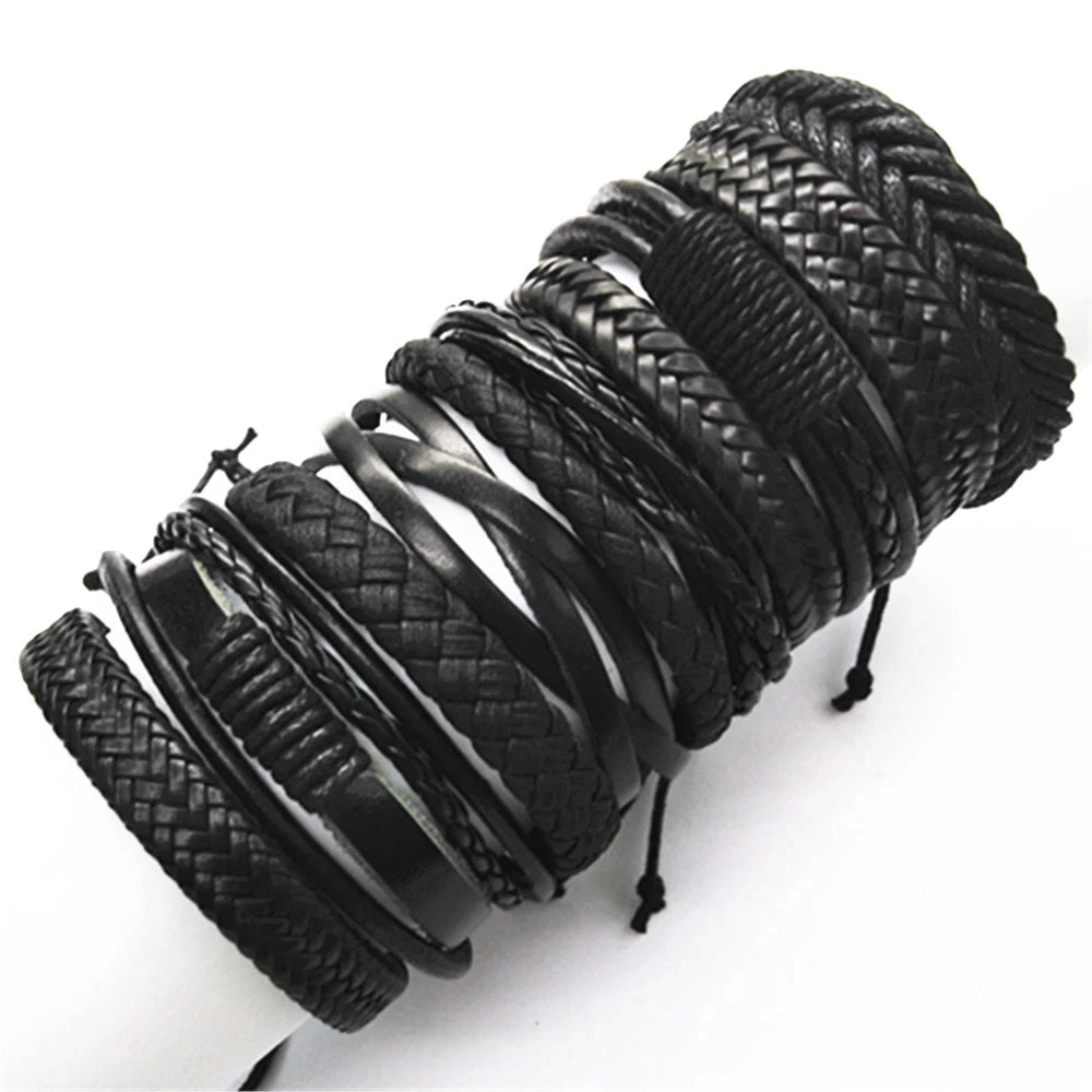 10-Piece Leather Wrap Bracelet Set — Handmade Woven