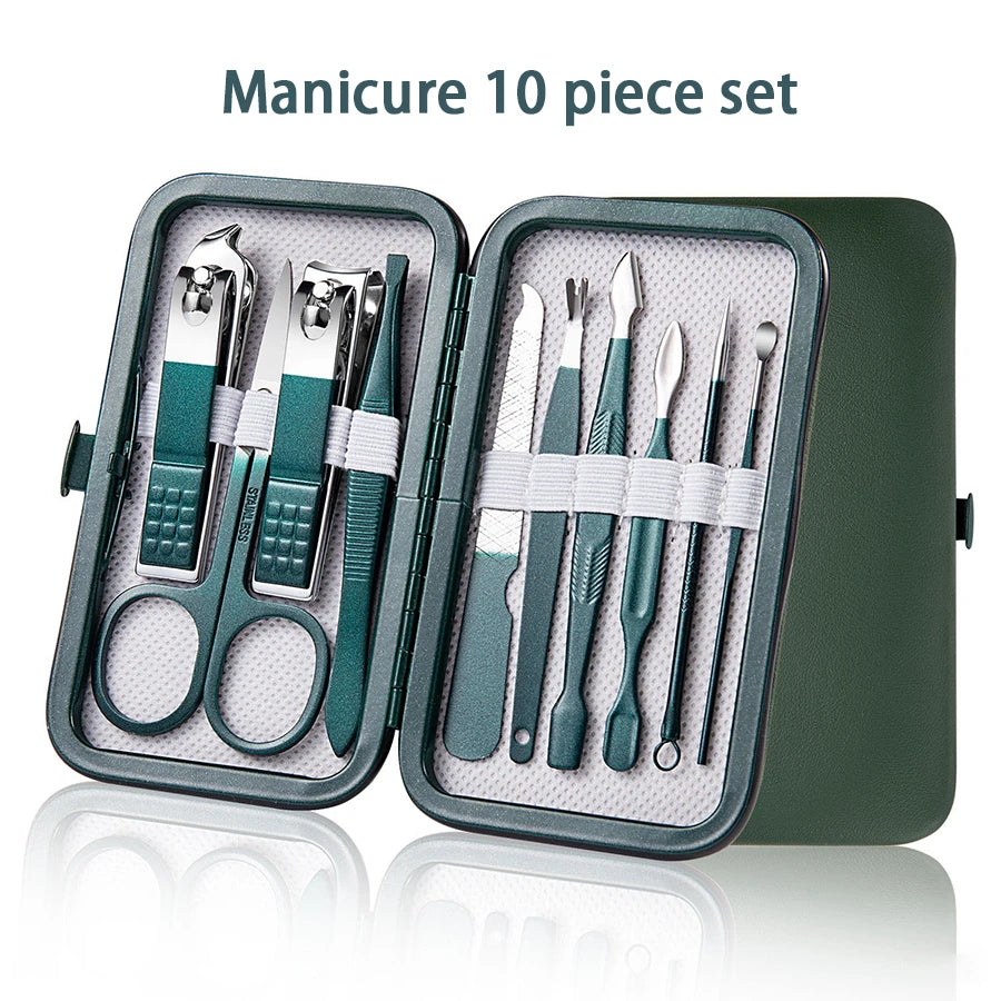 Kit Manucure Professionnel en Acier Inoxydable – Étui Cuir, Homme & Femme