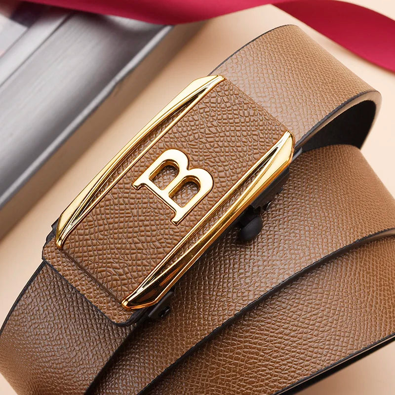 Men's Automatic Buckle Belt – Toothless PU Leather, Formal & Casual Wear