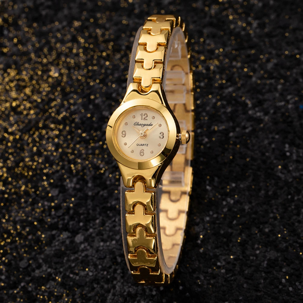 Women's Gold Bracelet Watch – Small Dial Elegant Quartz Wristwatch