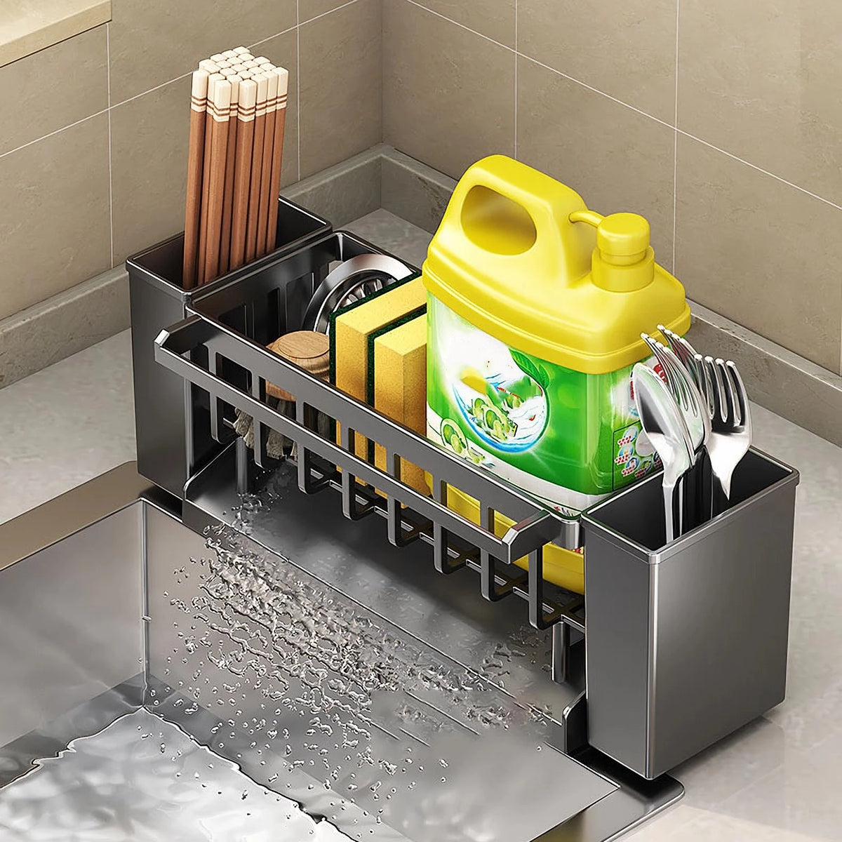 Kitchen Sink Organizer – Sponge, Brush & Rag Drain Rack for Sink & Bathroom
