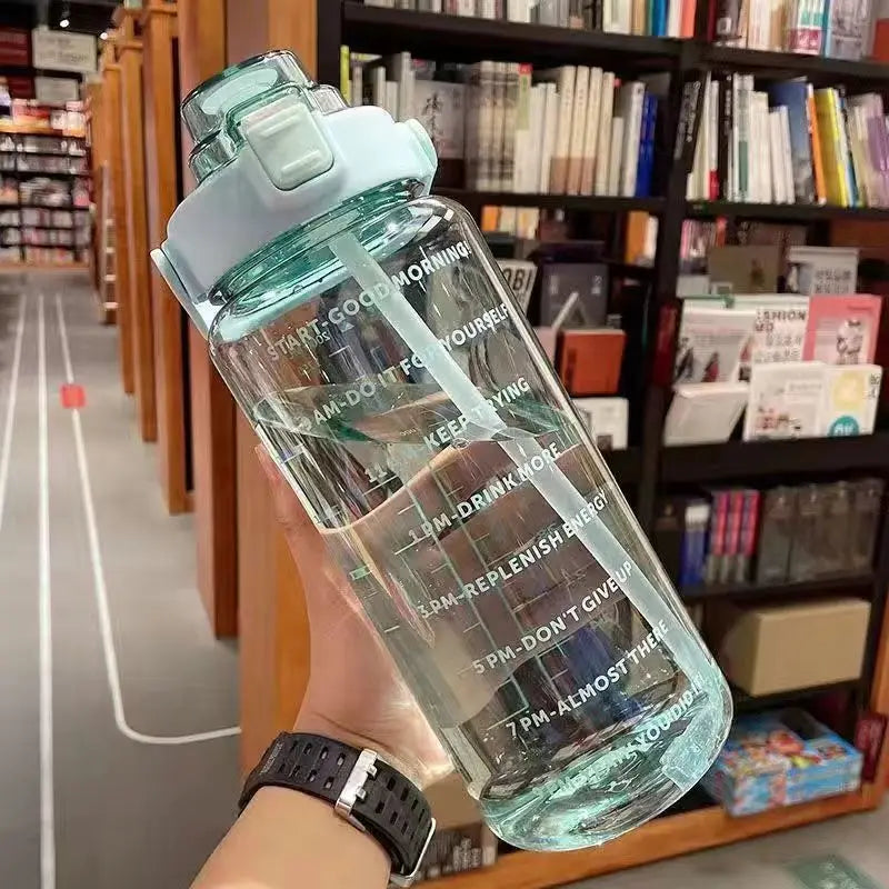 2L Water Bottle with Straw & Time Marker – Large Capacity Motivational Fitness Bottle for Sports & Outdoor (5 Colors)
