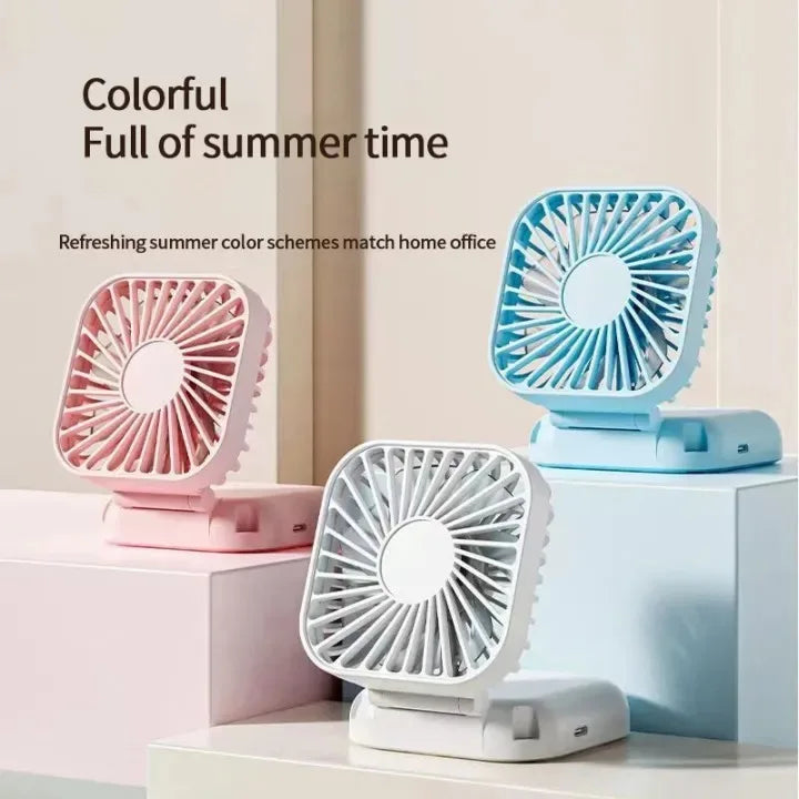 3-in-1 Mini Fan – Handheld, Neck & Desktop, 180° Rotating, 7-Blade Brushless, USB Rechargeable (Pink / White)