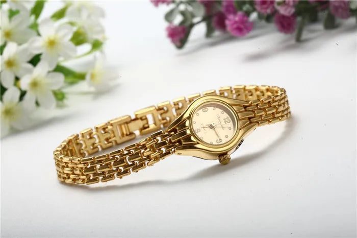 Women's Gold Bracelet Watch – Small Dial Elegant Quartz Wristwatch