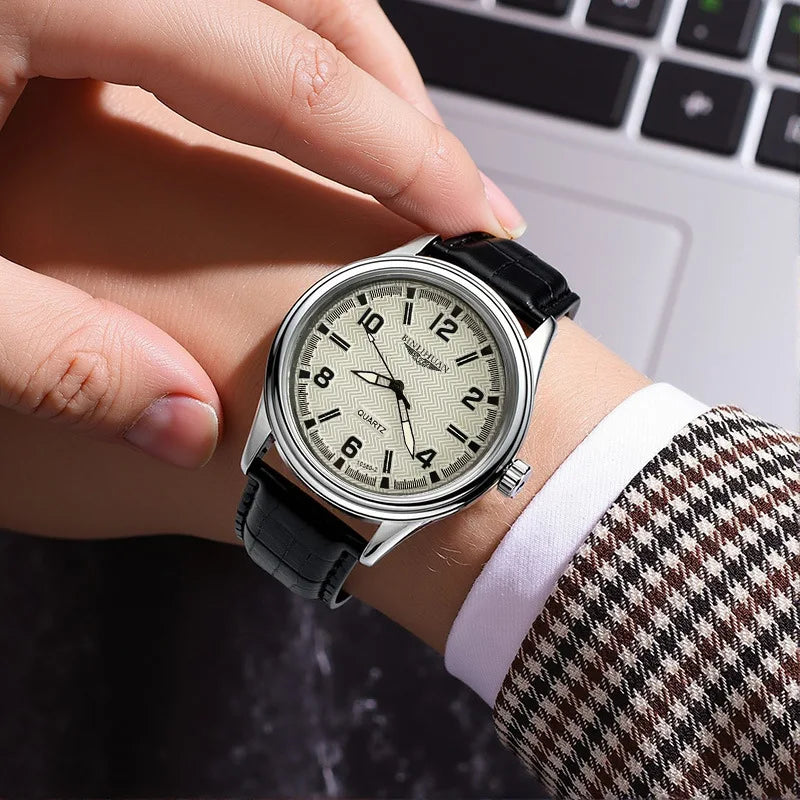 Men's Leather Strap Quartz Watch