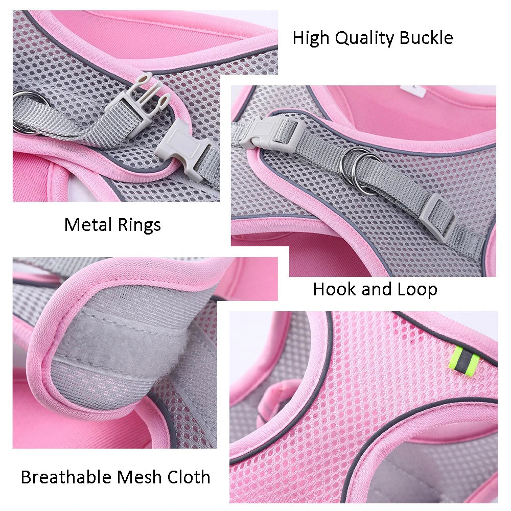 Cat & Dog Harness with Leash Set – Reflective Breathable Vest for Small Pets