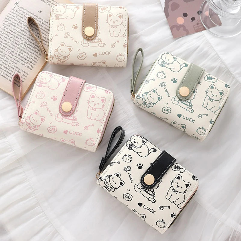 Cute Cat Wallet for Women – PU Leather Card Holder Purse with Coin Pocket
