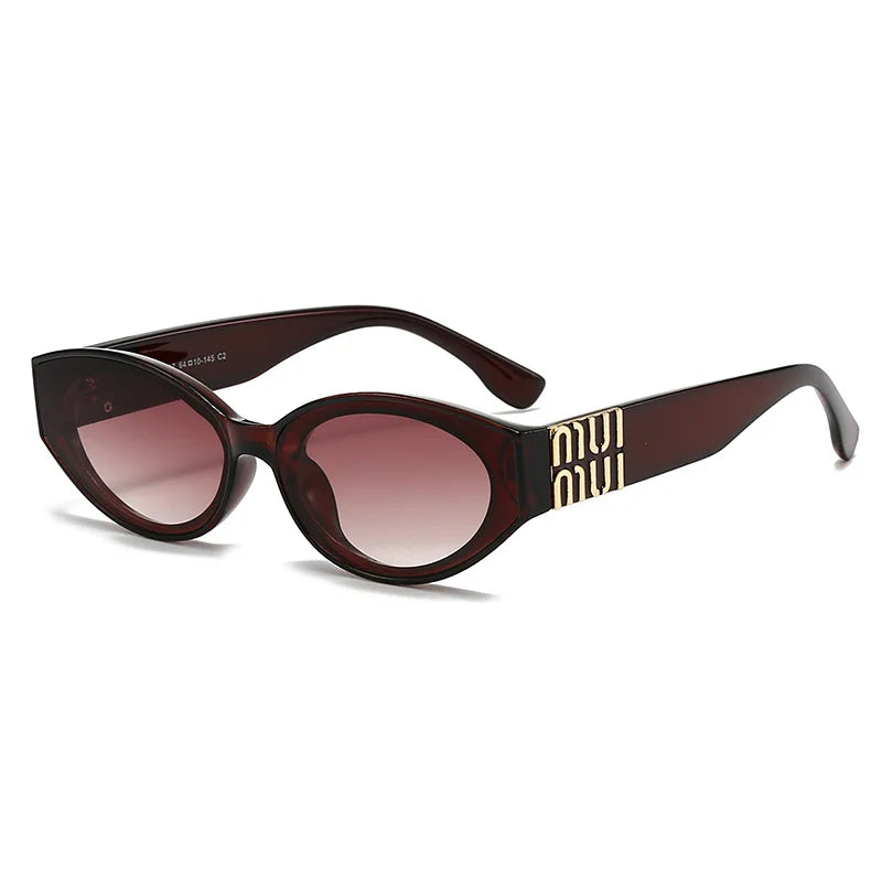 Women's Oval Cat-Eye Sunglasses – UV400 Gradient Lenses, Gold Logo Detail | 6 Colors