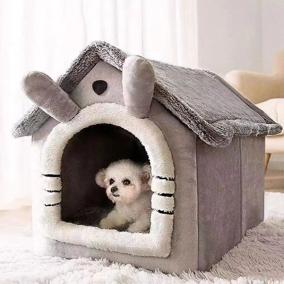 Dog House Style Pet Bed – All-Season Removable & Washable Warm Bed for Dogs & Cats
