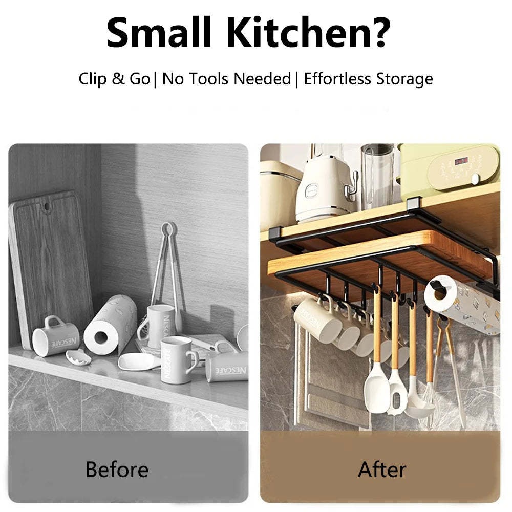 Under-Cabinet Kitchen Hanging Organizer Rack – Multi-Use Hook Shelf for Cupboard Storage