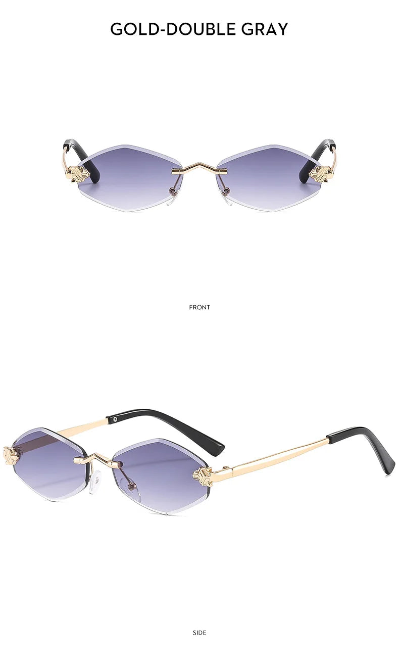 Women's Polygon Rimless Sunglasses – Gold Metal Frame, UV400 | Vintage Rhombus Style