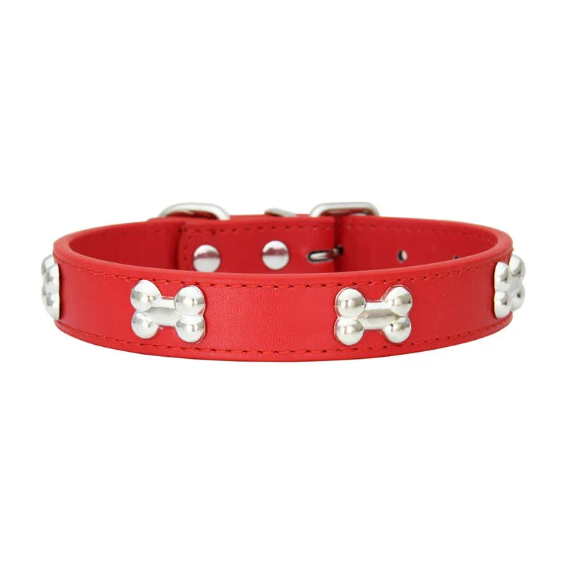 Leather Dog Collar – Durable Bone-Shape Buckle for Small Dogs & Cats