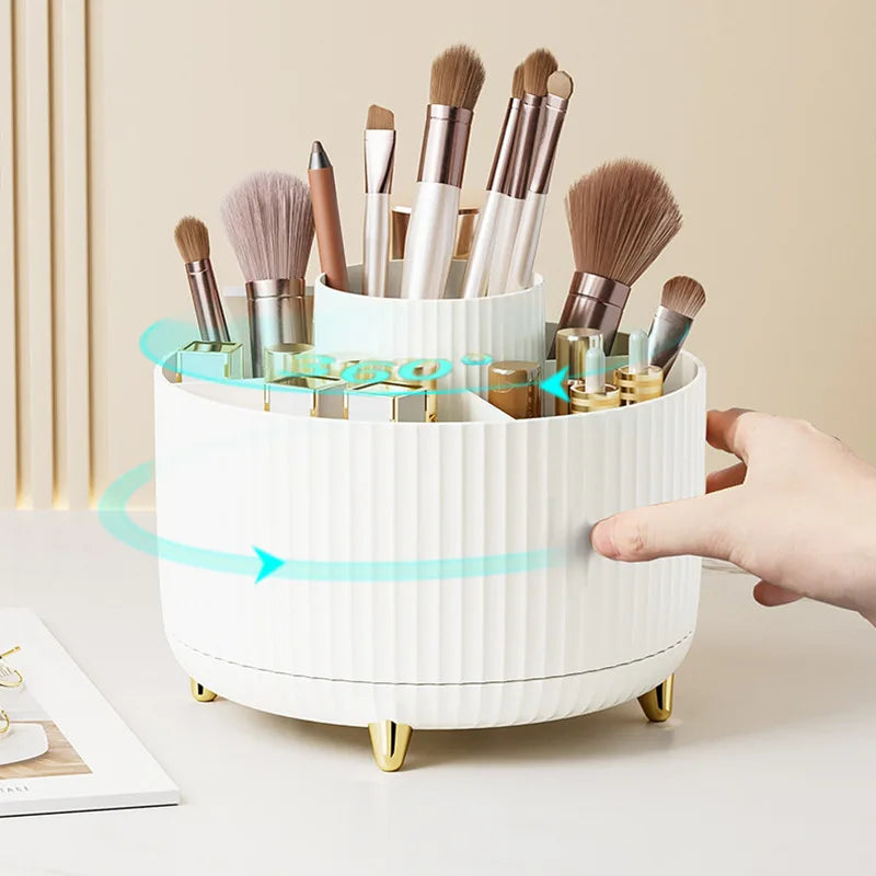 360° Rotating Makeup Storage Box – Desktop Cosmetic Organizer & Brush Holder