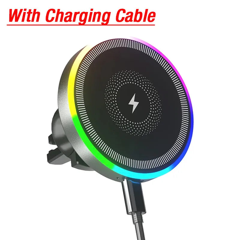 RGB Magnetic Wireless Car Charger Holder – MagSafe, Air Vent, 360° Rotation