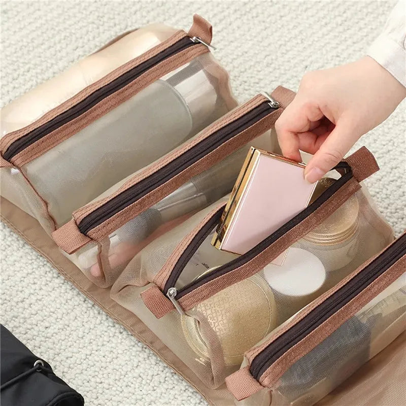 4-in-1 Detachable Makeup Bag – Foldable Large Capacity Travel Toiletry Organizer