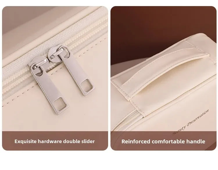 Women's Double Layer Makeup Bag – Large Capacity PU Cosmetic Organizer