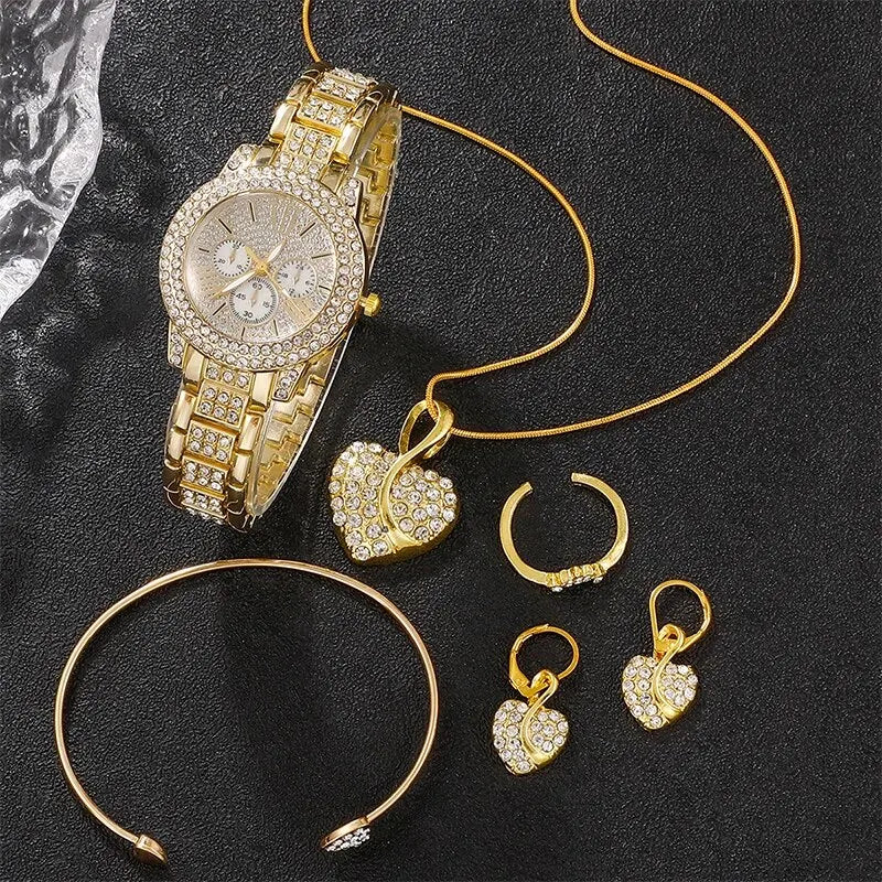 Women's 6-Piece Gold Rhinestone Jewelry Set