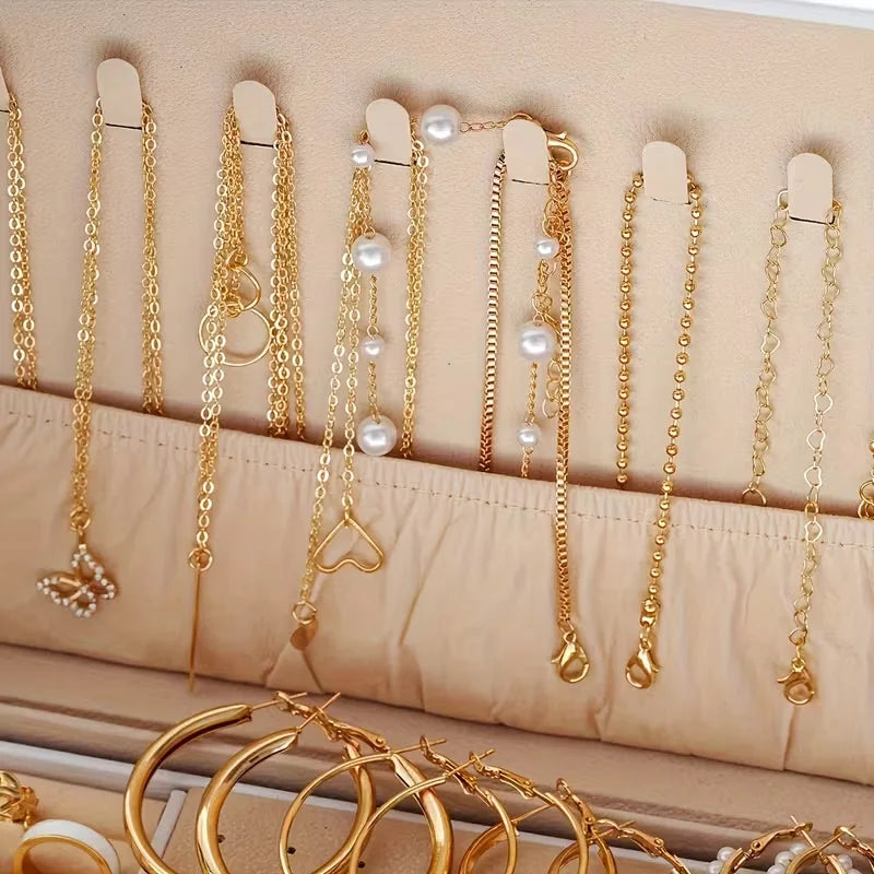 86-Piece Boho Jewelry Set – Pearl & Alloy Earrings, Necklaces, Rings & Bracelets | Gold & Silver