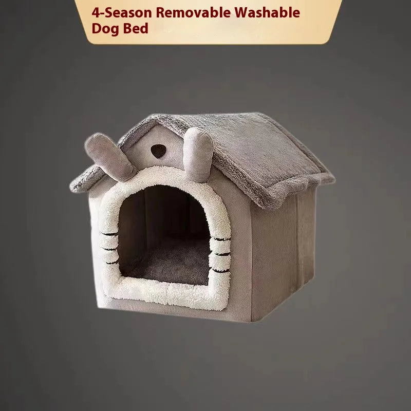 Dog House Style Pet Bed – All-Season Removable & Washable Warm Bed for Dogs & Cats