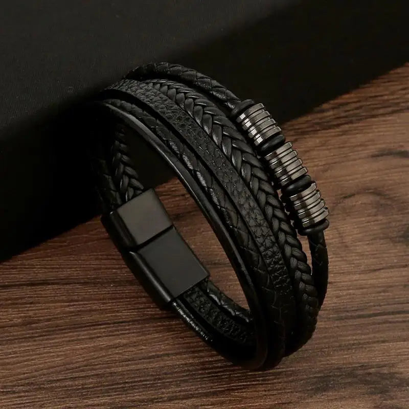 Men's Leather Charm Bracelet