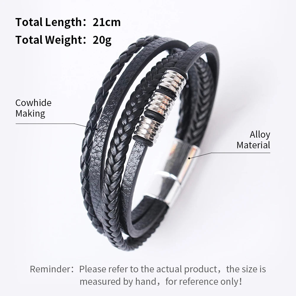 Men's Stainless Steel Leather Bracelet — Braided