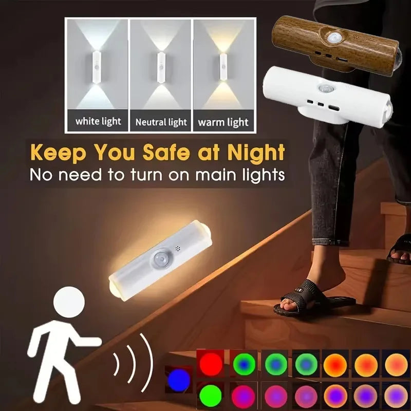 Smart RGB Night Light – Motion Sensor, Rechargeable, Magnetic Wall Lamp