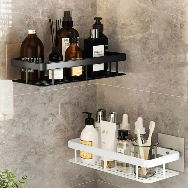 Aluminum Alloy No-Drill Shower Shelf – Wall-Mounted Bathroom & Kitchen Storage Rack