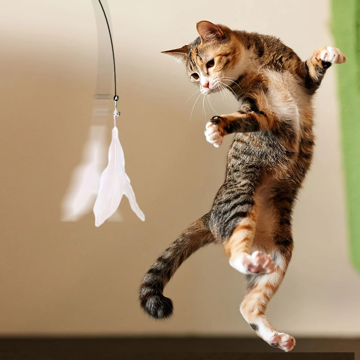 Cat Feather Wand Teaser – Interactive Bell & Feather Toy with Suction Cup Base
