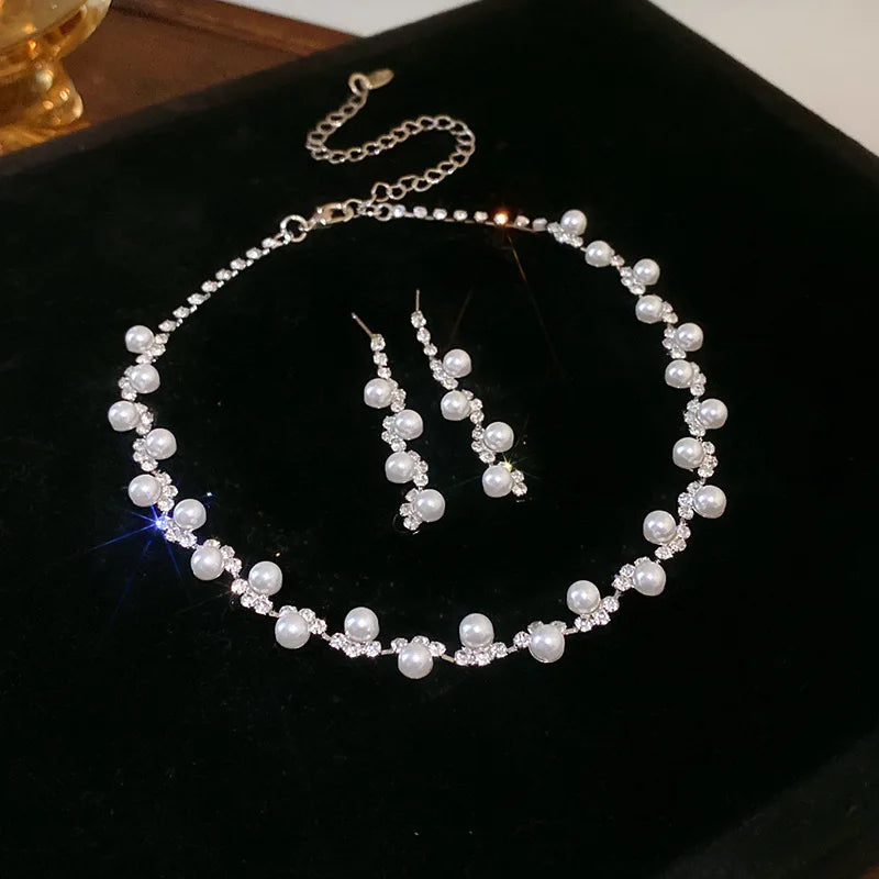 Rhinestone Necklace & Earrings Set – Geometric Zinc Alloy | Women's Bridal & Wedding Jewelry