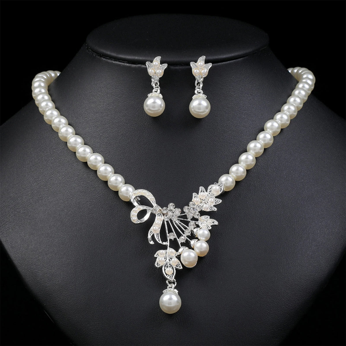 Rhinestone Necklace & Earrings Set – Geometric Zinc Alloy | Women's Bridal & Wedding Jewelry