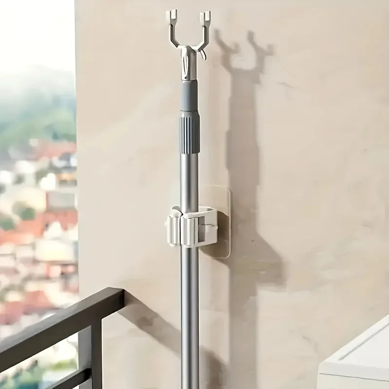 Self-Adhesive Mop & Broom Wall Holder – No-Drill Waterproof Clip Organizer