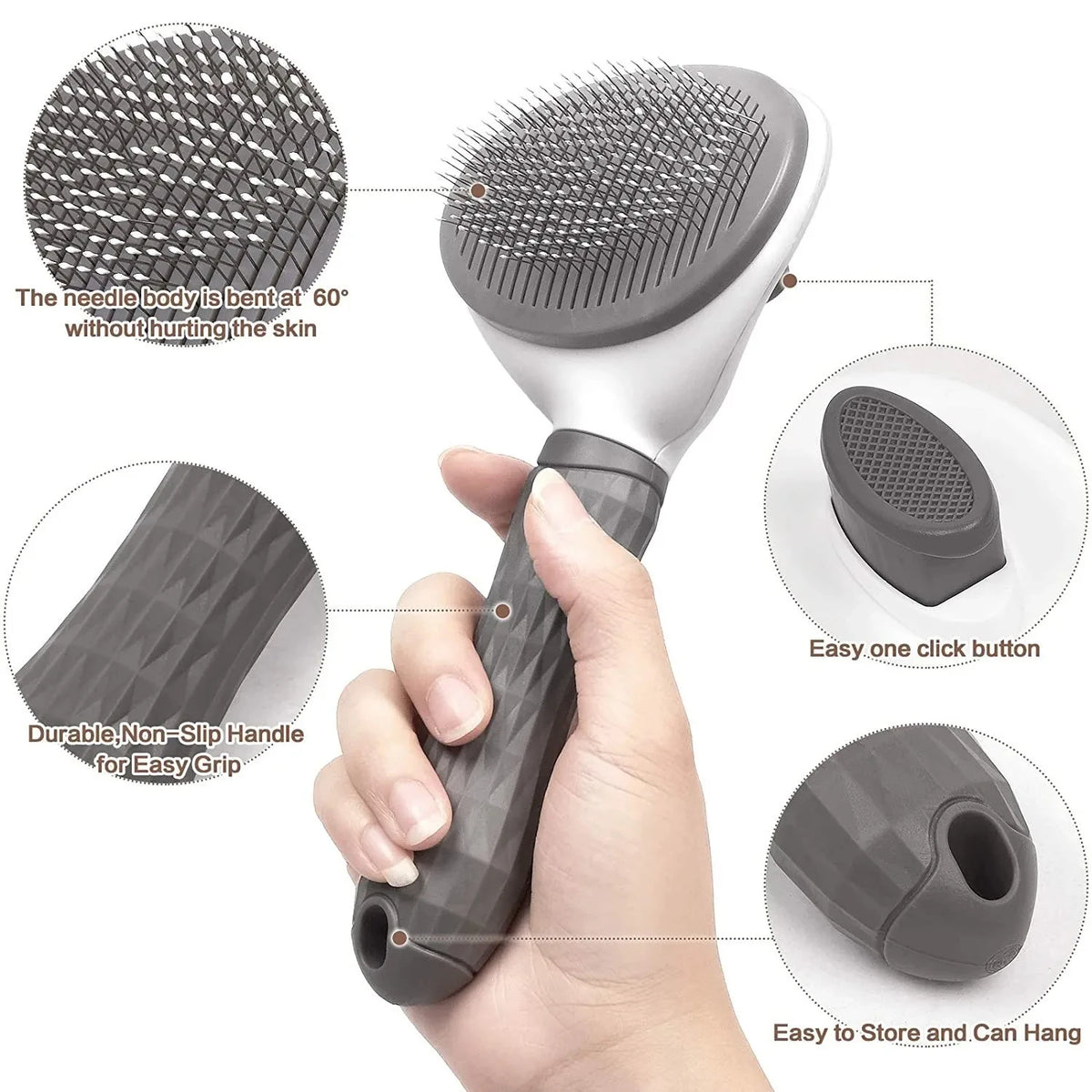 Self-Cleaning Pet Brush – Slicker Brush & Dematting Comb for Dogs & Cats