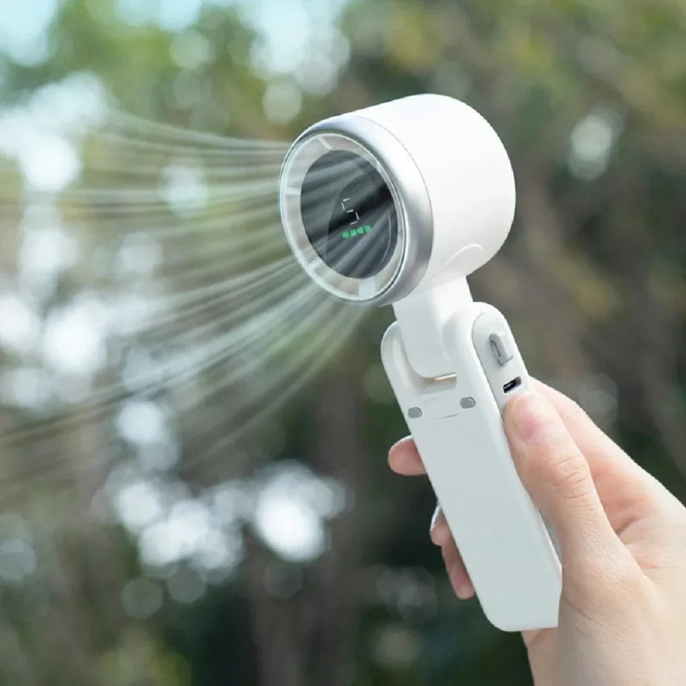 Portable Mini Turbine Fan – Foldable Handheld & Desktop USB Rechargeable Fan (White / Black / Green)