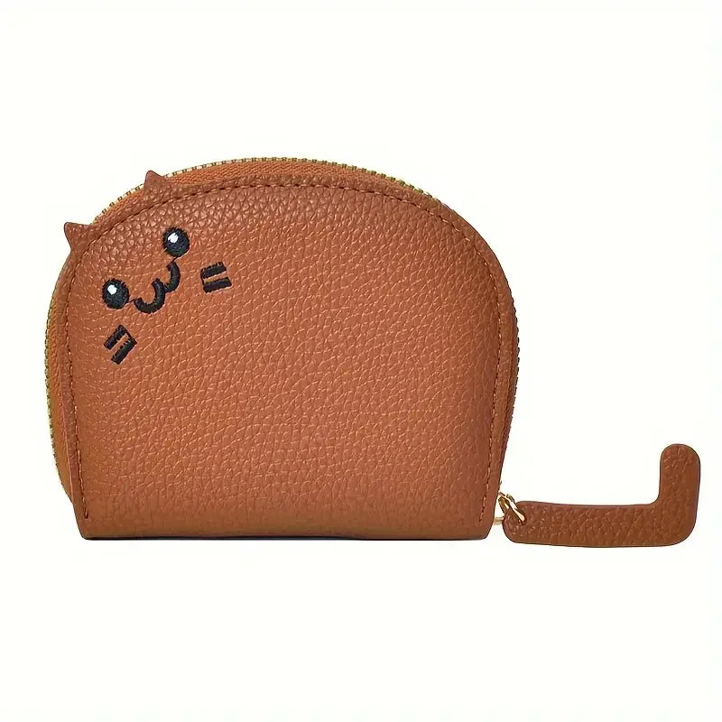 Cartoon Cat Coin Purse & Card Holder – PU Leather, Zipper Closure | 7 Colors