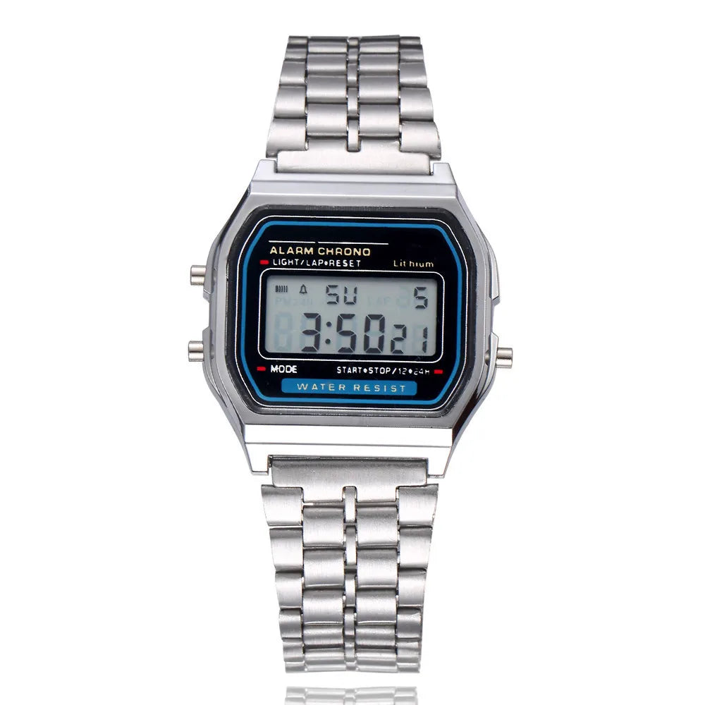 Men's LED Digital Watch – Stainless Steel Bracelet, Rectangle Dial, Rose Gold / Gold / Silver / Black