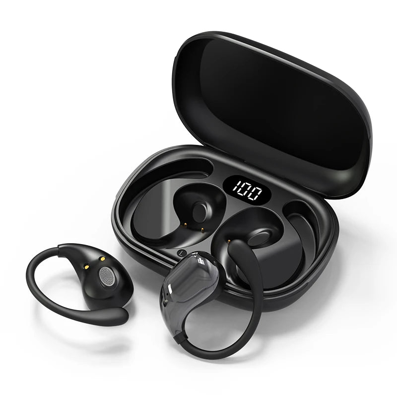 Bluetooth 5.4 Ear Hook Wireless Earphones – HiFi Sound, ANC, LED Display & 100-Day Standby