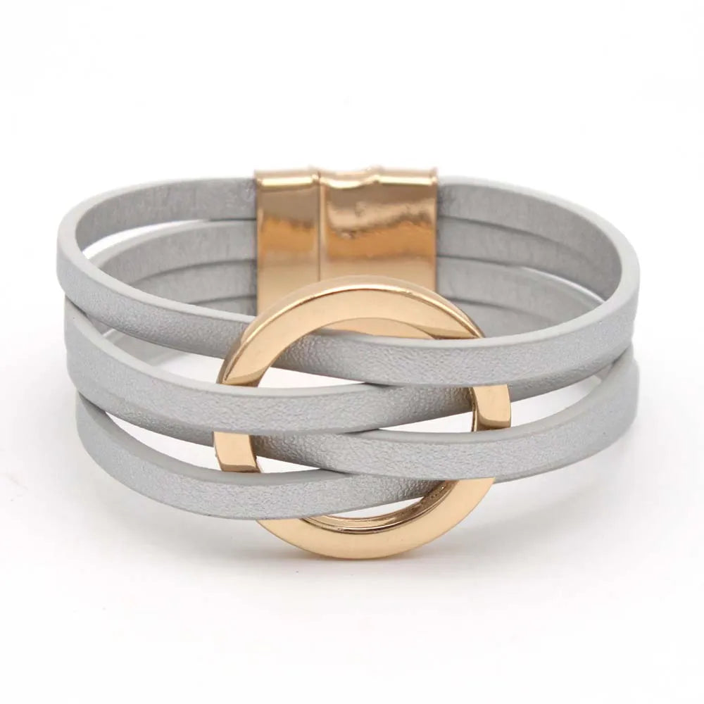 Leather Wrap Bracelet — Multilayer Wide Cuff