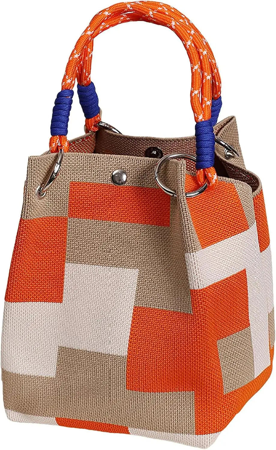 Women's Mini Knitted Bucket Bag – Boho Colorblock Wristlet Purse