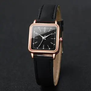 Minimalist Quartz Watch – Leather Strap, Square Dial, Unisex