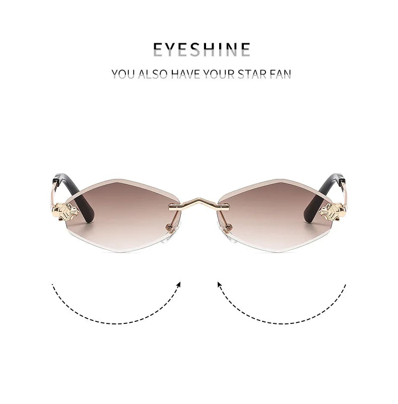 Women's Polygon Rimless Sunglasses – Gold Metal Frame, UV400 | Vintage Rhombus Style