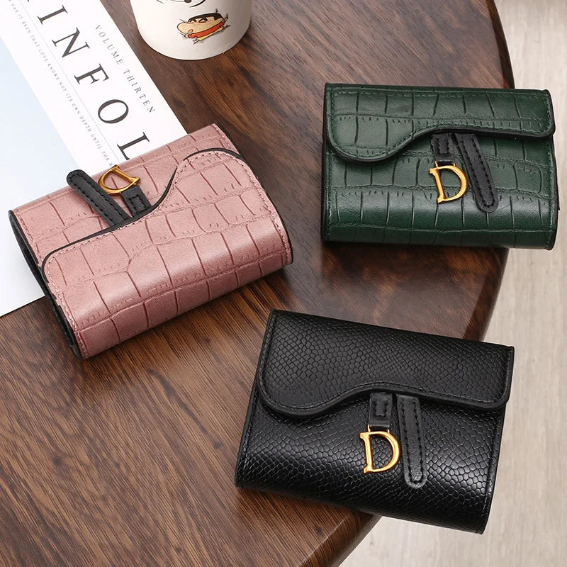 Women's Mini Card Holder Clutch – PU Leather, Letter Print | Brown, Pink, Green, Black