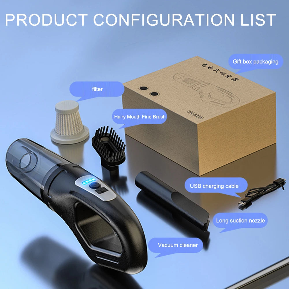 120W Cordless Handheld Vacuum – USB Rechargeable, Car, Home & Pet Hair