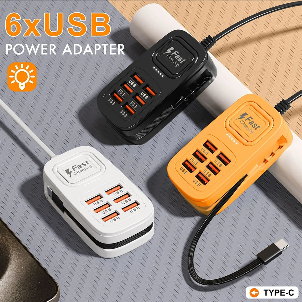 6-Port USB Fast Charger – Desktop Charging Station with USB-C (EU/UK/US)