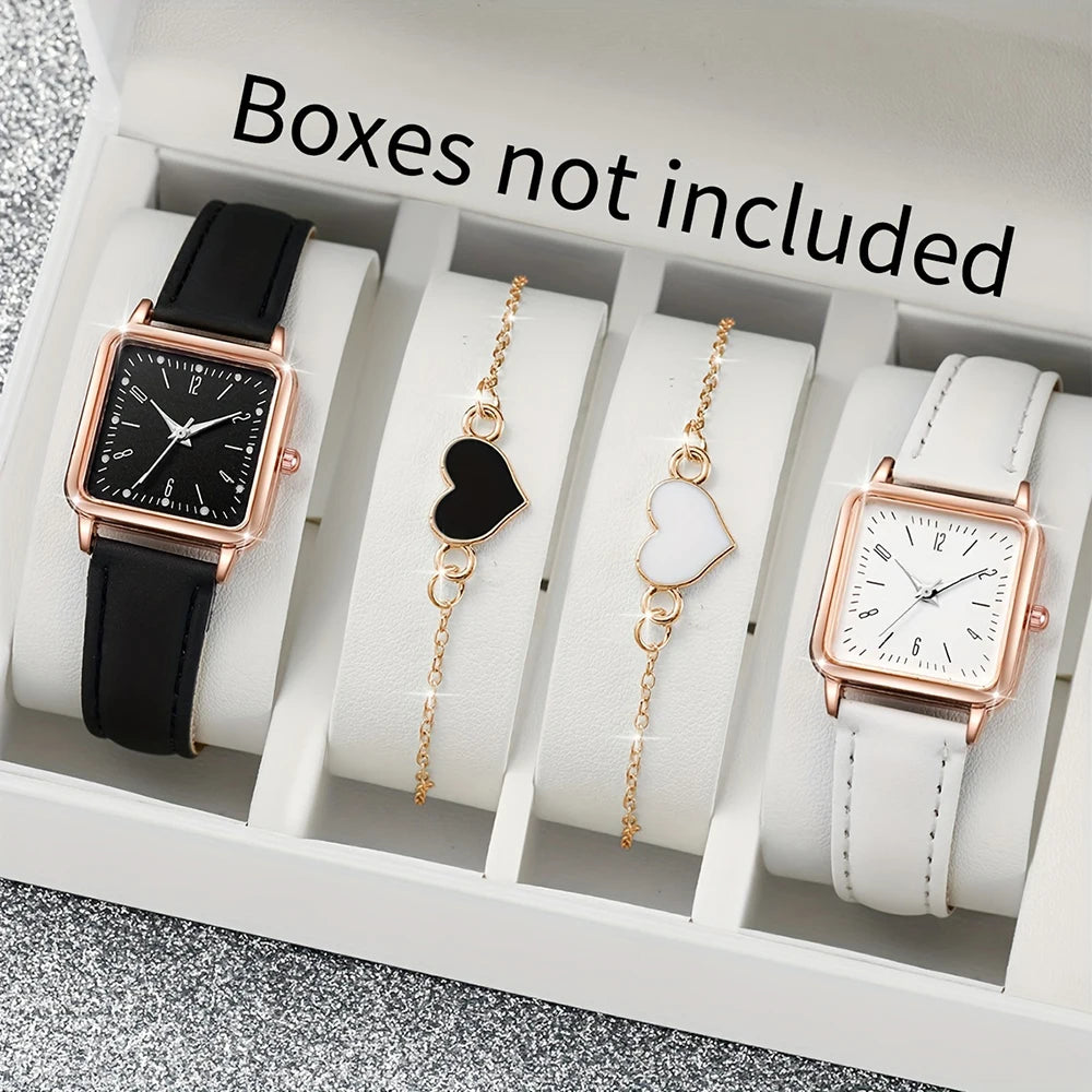 Minimalist Quartz Watch – Leather Strap, Square Dial, Unisex