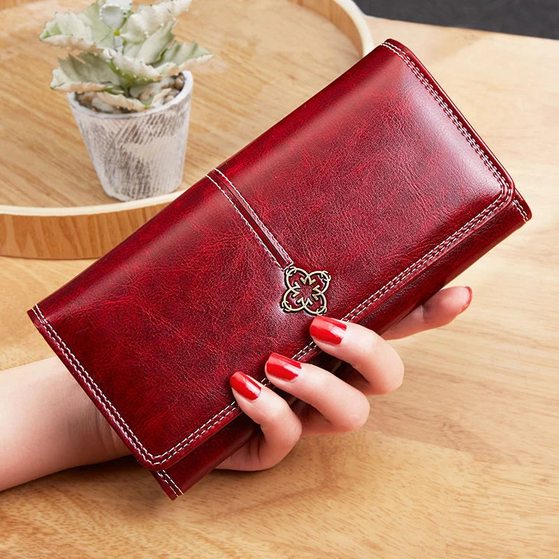 Women's Long PU Leather Wallet – Sequined Purse with Card & Coin Holder