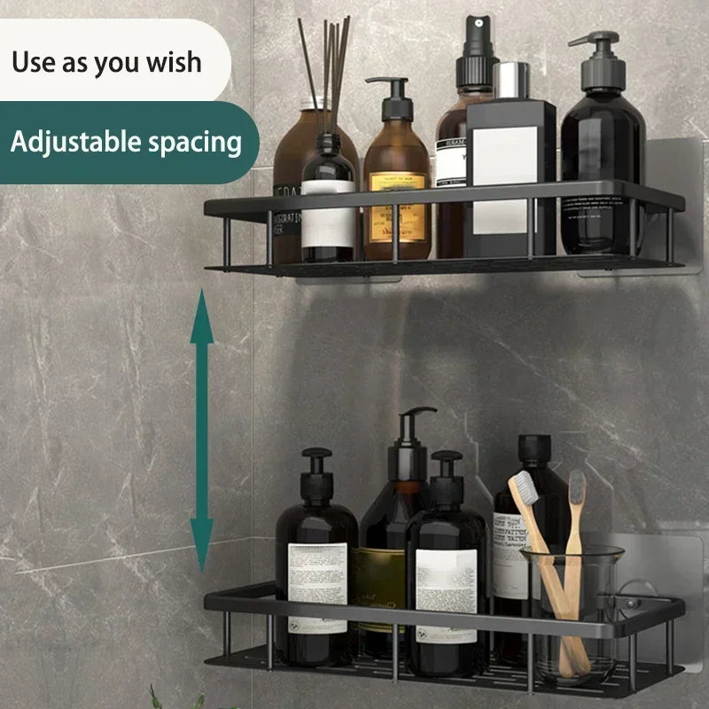 Aluminum Alloy No-Drill Shower Shelf – Wall-Mounted Bathroom & Kitchen Storage Rack