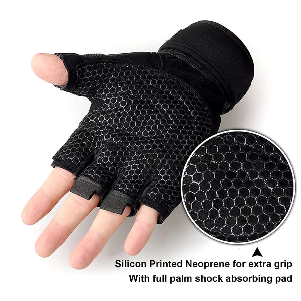 Half-Finger Workout Gloves with Wrist Wrap – Cycling, Lifting & MTB, Unisex M-XL